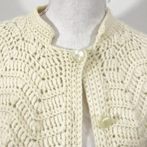 Vintage 60s Crochet Sweater Cape Ben Goodman & Son M Ivory - Picture 1 of 14